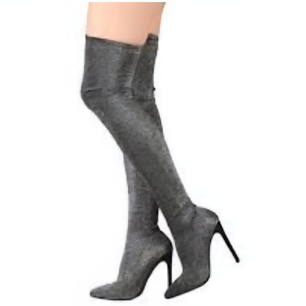 Liliana Silver Over-the-Knee Stiletto Boots Size 7